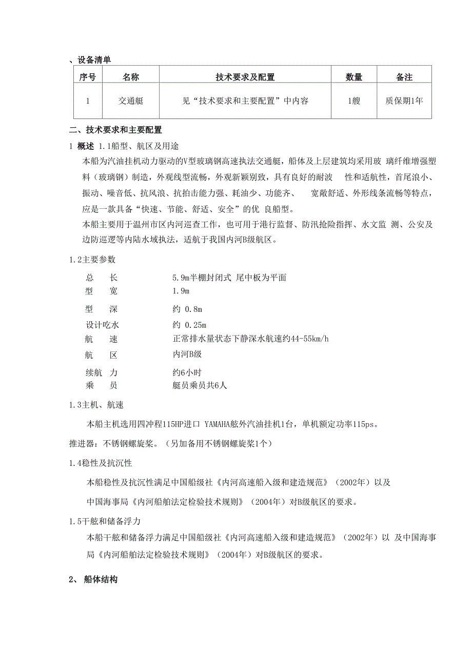 玻璃钢艇技术参数_第1页