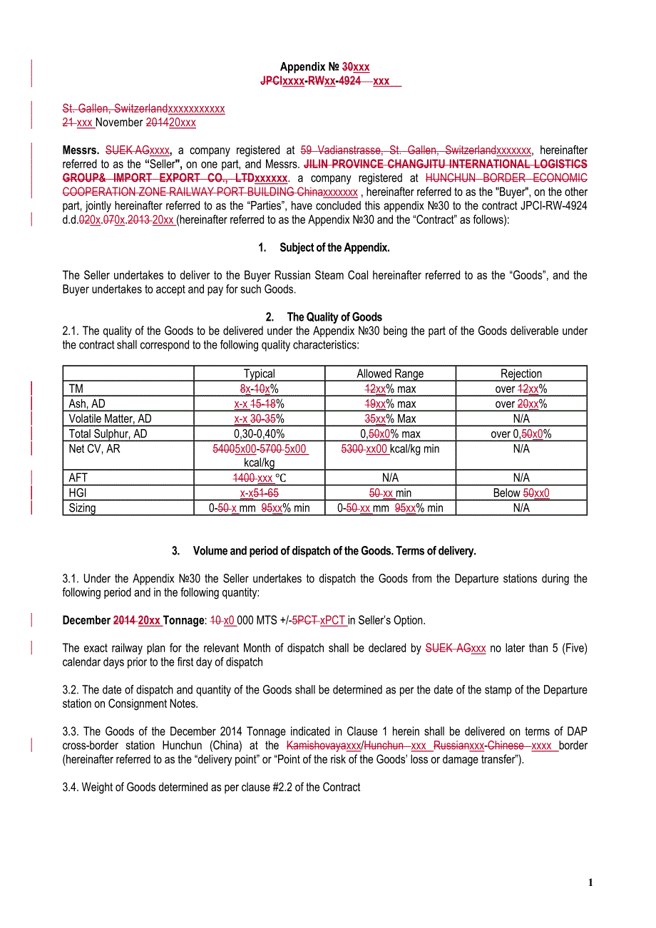 国际煤炭贸易合同中英(边境交货)_第1页