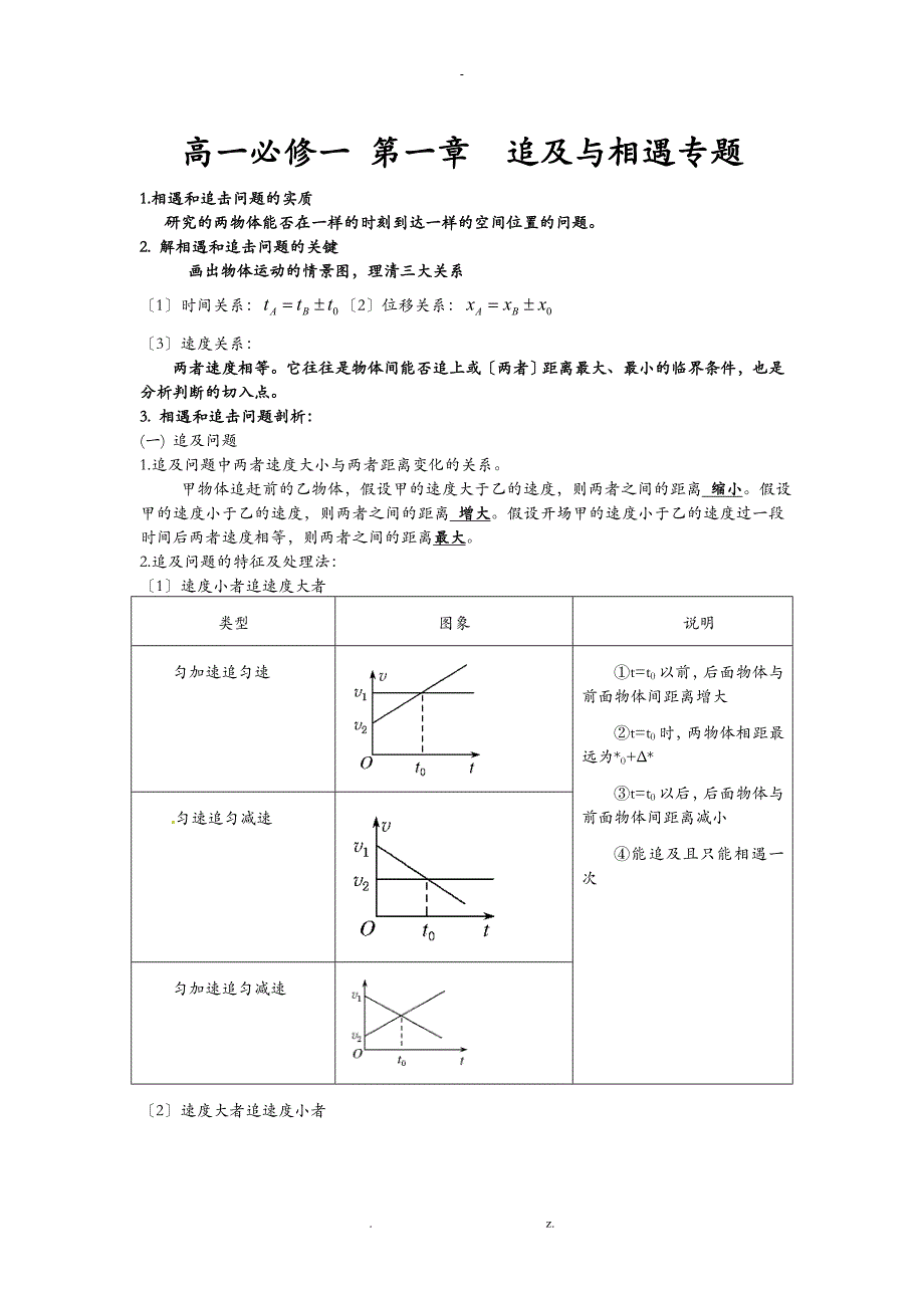 追及相遇问题专题及练习题_第1页