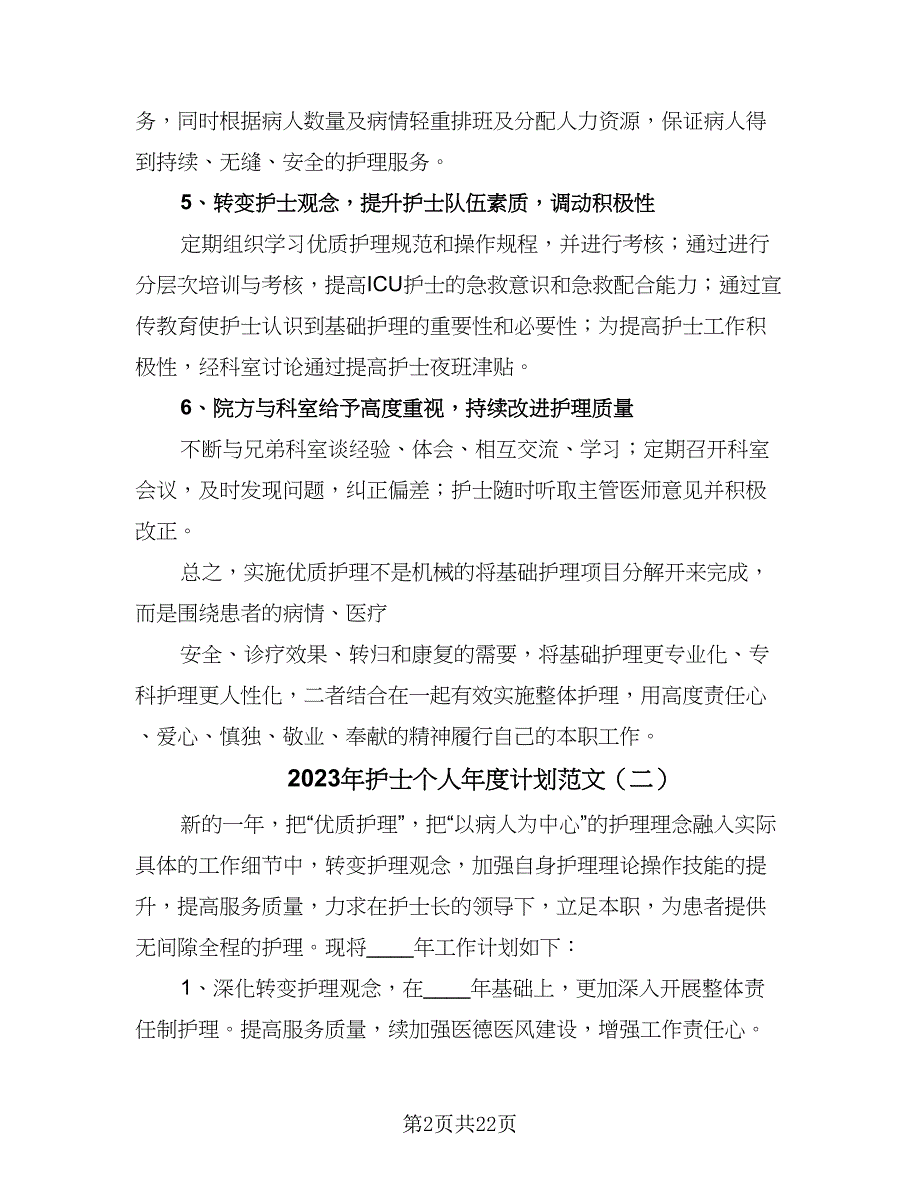 2023年护士个人年度计划范文（9篇）_第2页