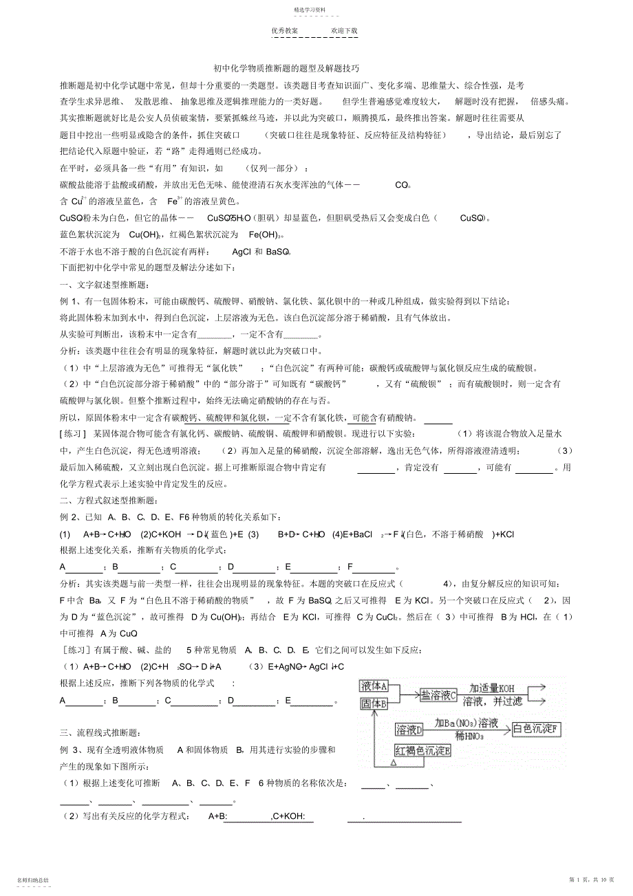 2022年初中化学物质推断题的题型及解题技巧_第1页