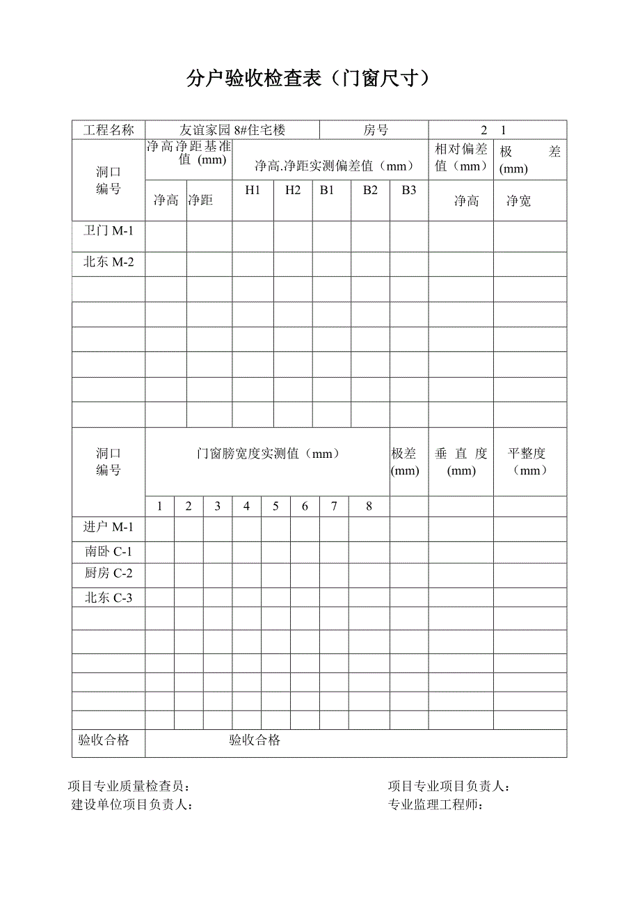 住宅主体工程质量专门验收检查表(室内净空尺寸).doc_第3页