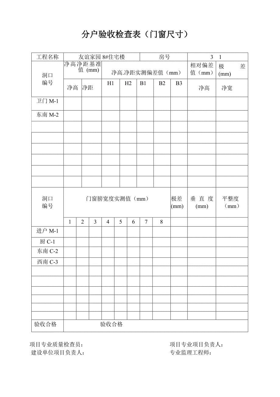 住宅主体工程质量专门验收检查表(室内净空尺寸).doc_第5页