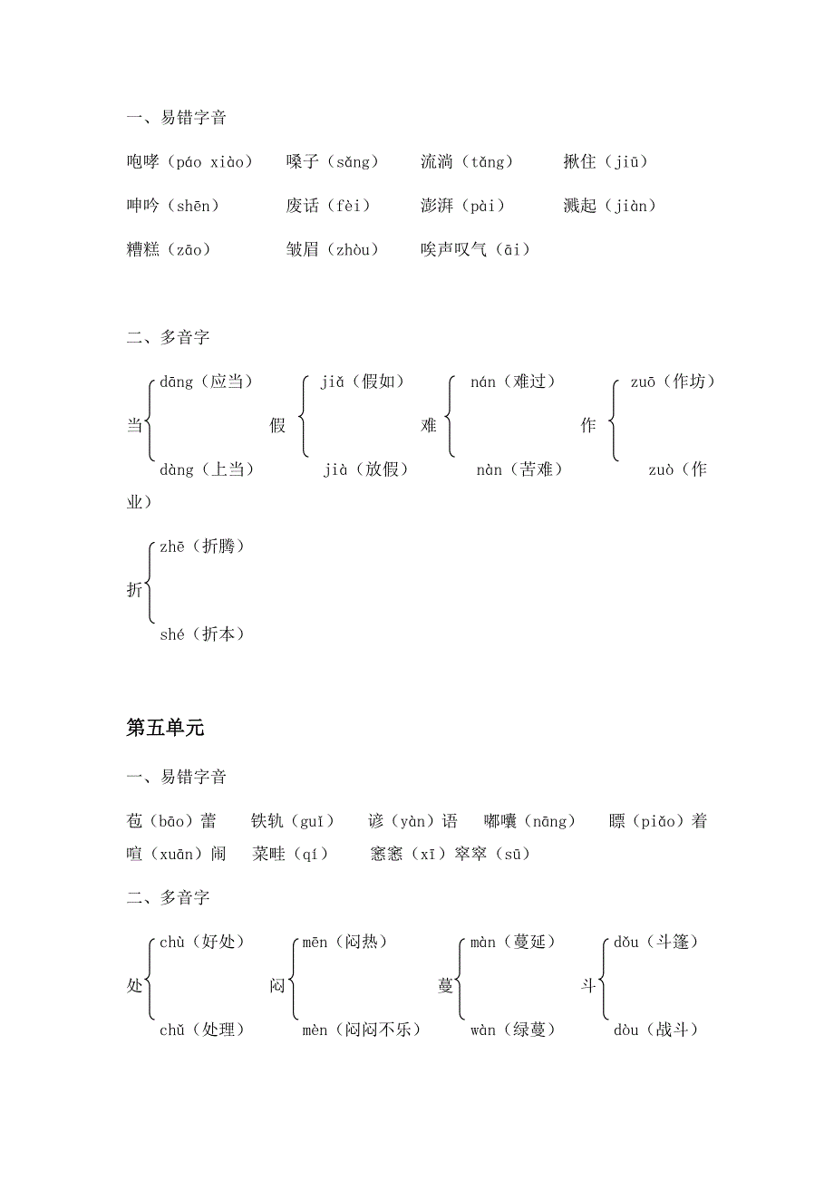 六年级上册语文每单元易错字音、多音字专项知识归纳复习(部编版)_第3页