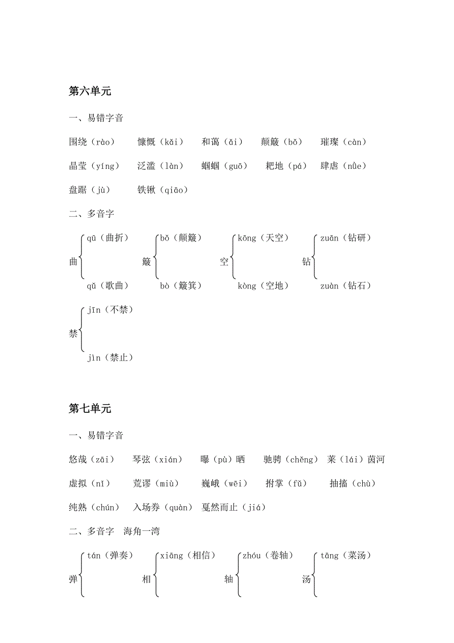 六年级上册语文每单元易错字音、多音字专项知识归纳复习(部编版)_第4页