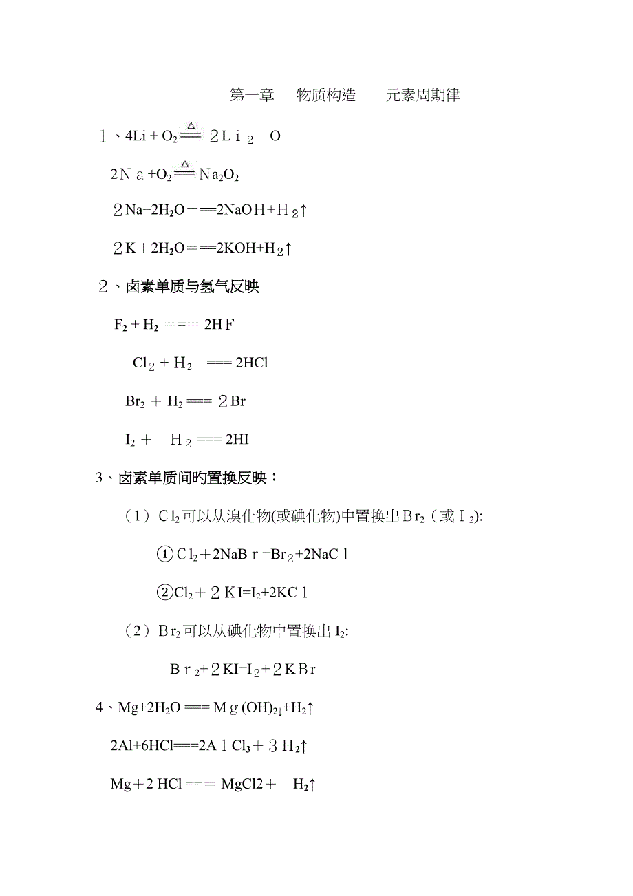 化学必修二方程式(人教版)_第1页