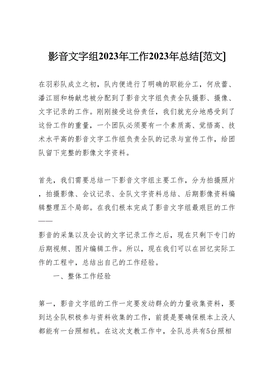 2023年影音文字组工作汇报总结范文.doc_第1页