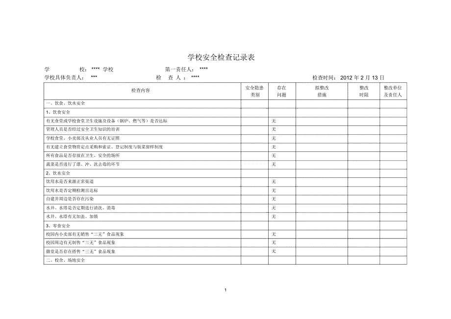 学校安全台帐周检查记录_第1页