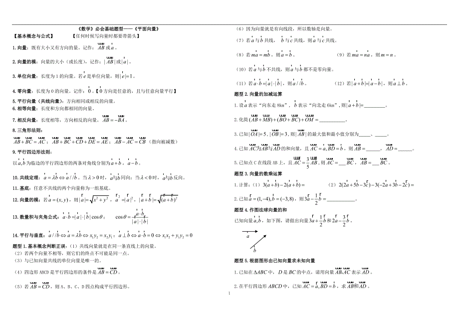 《高中数学》必会基础题型5—《平面向量》_第1页