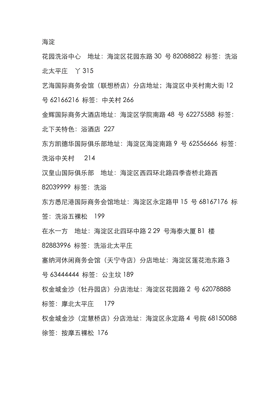北京海淀区洗浴网点汇总表_第1页