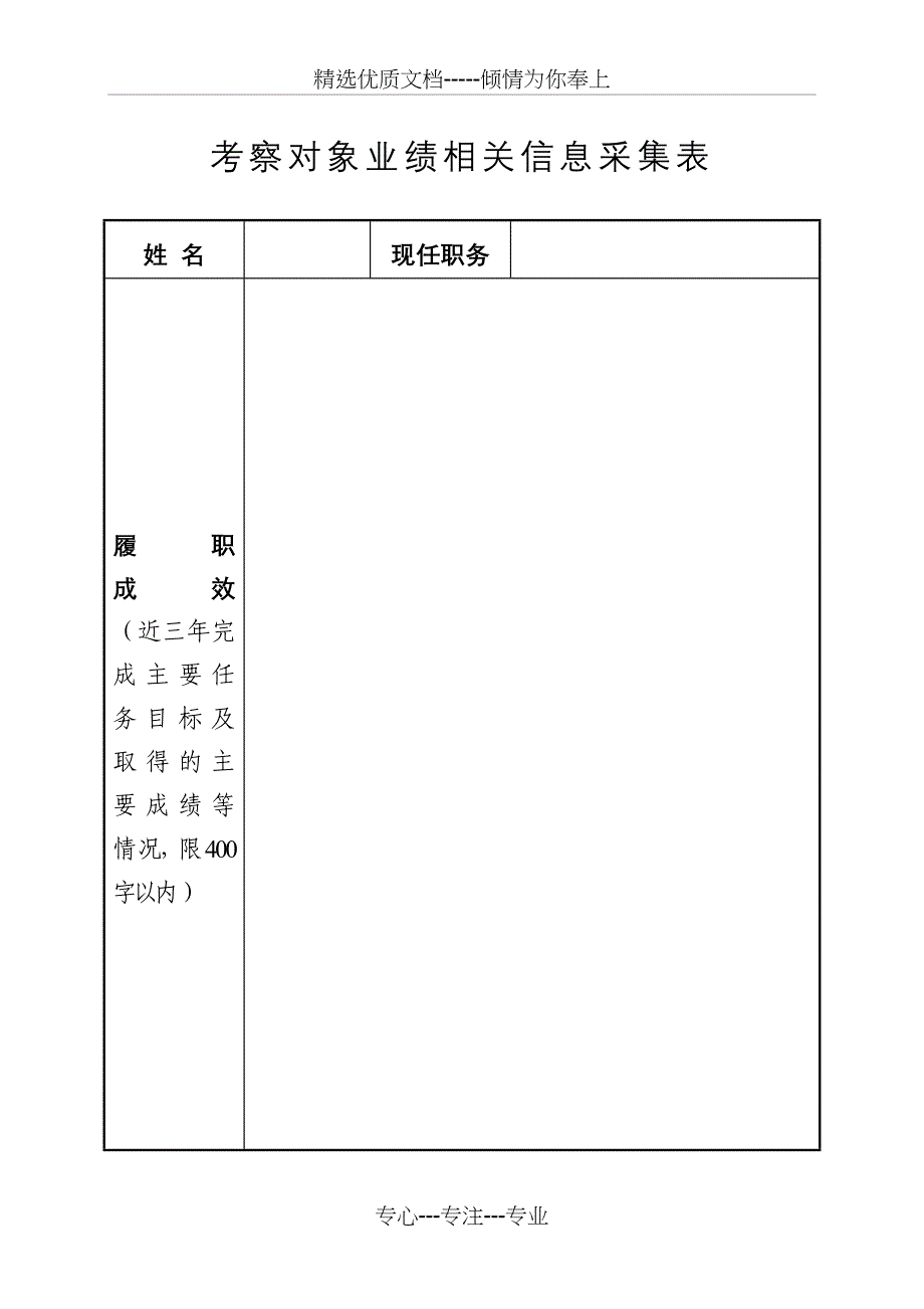 考察对象业绩相关信息采集表(样表)_第1页