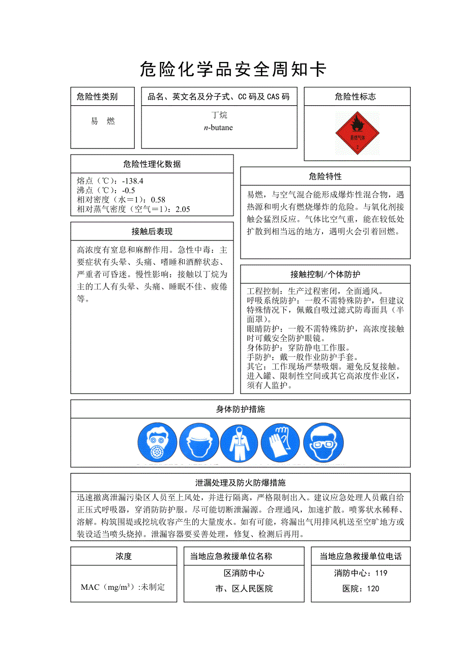丁烷危险化学品安全周知卡_第1页