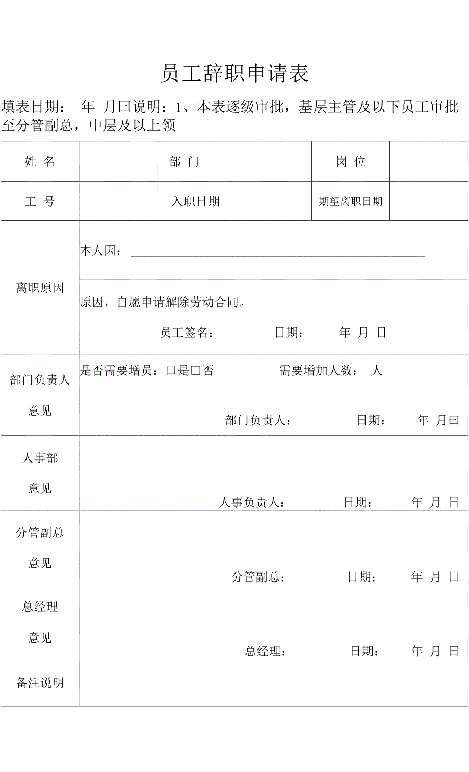 员工离职辞职申请表.docx_第1页