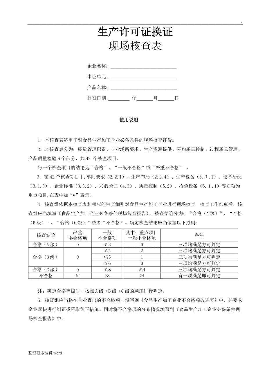 生产许可证现场核查表.doc_第1页