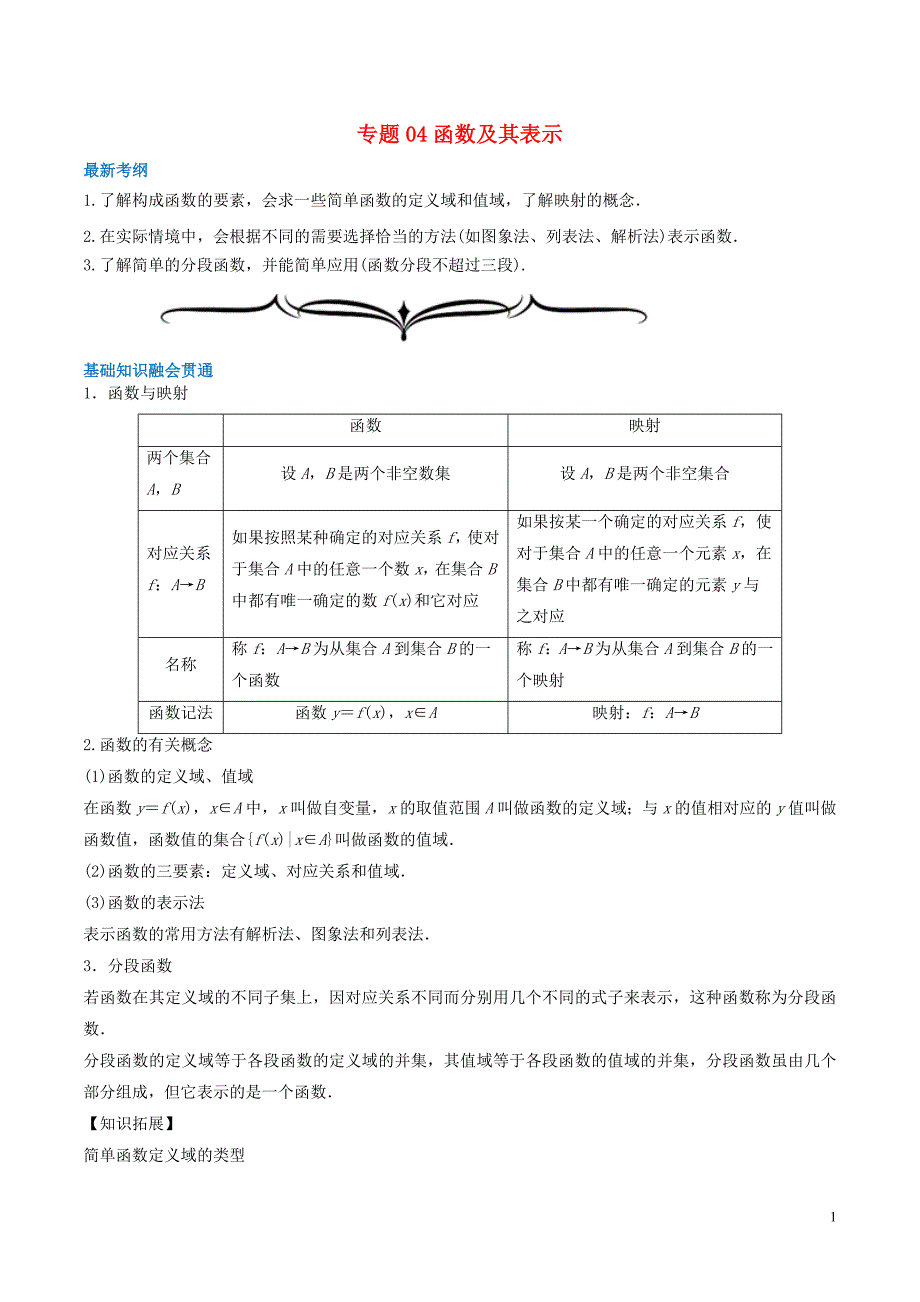 2020年高考数学一轮复习 专题04 函数及其表示（含解析）_第1页