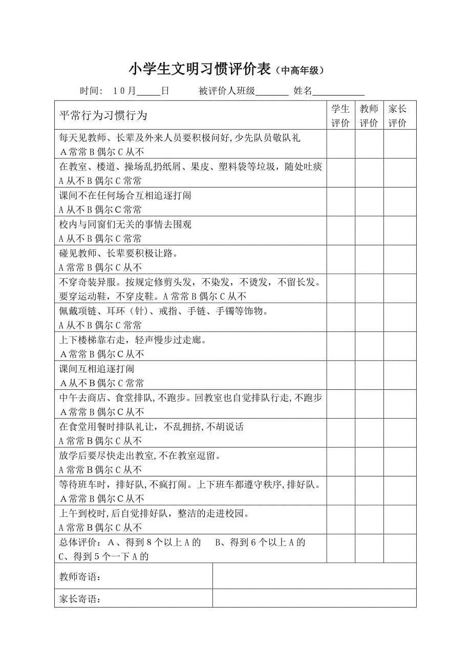 学生礼仪评价表_第5页