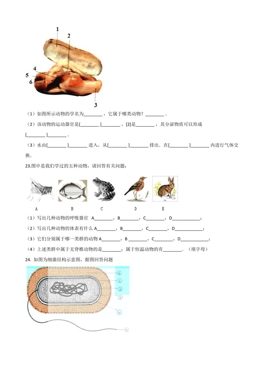 苏教版八年级上册生物复习题-第5单元-第十四章-丰富多彩的生物世界(无答案)_第3页