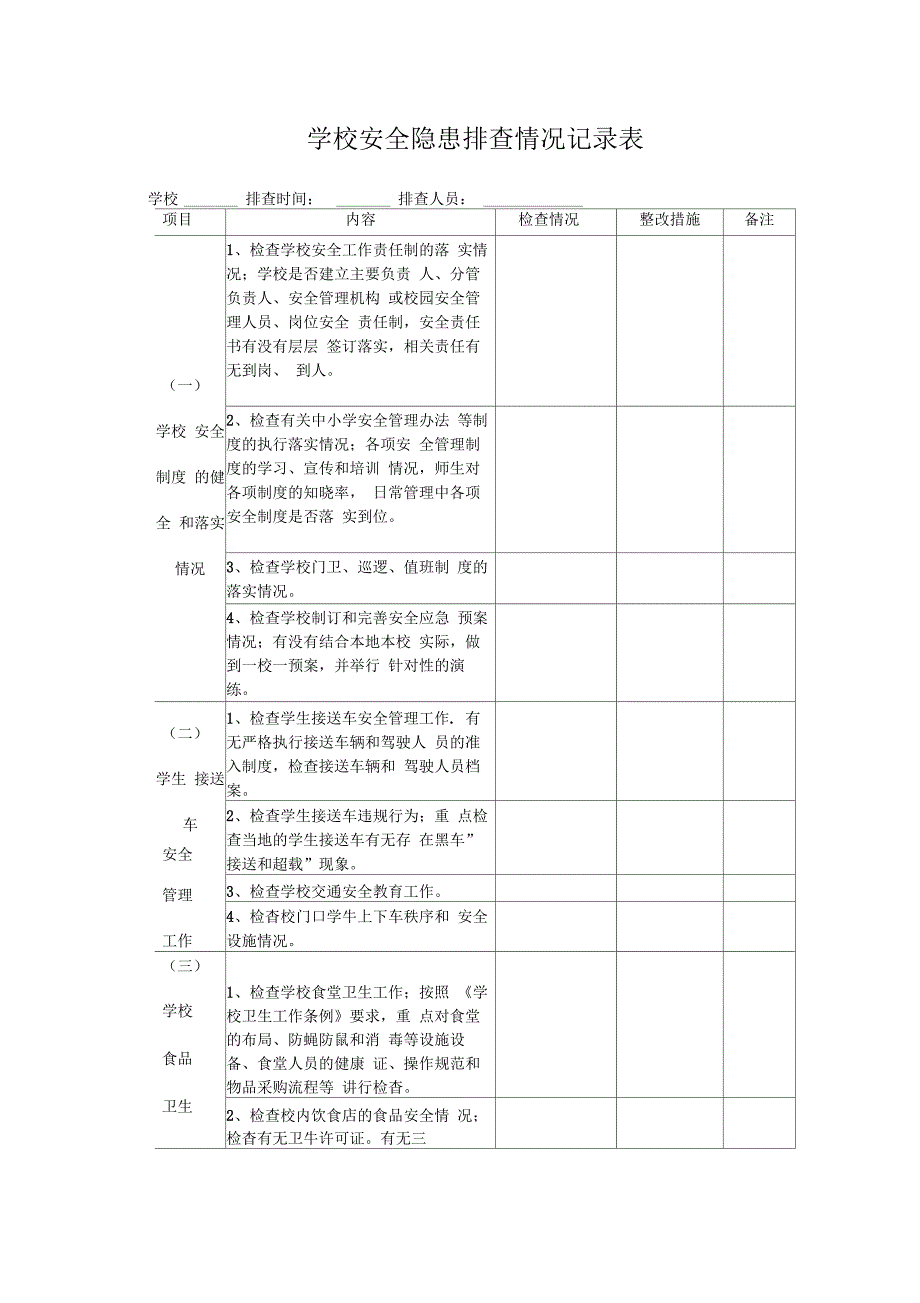 学校安全隐患排查情况记录表_第1页