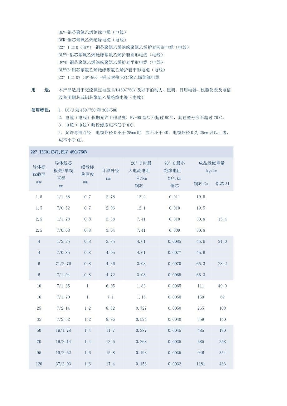 电缆规格对照表-电缆重量对照表_第5页