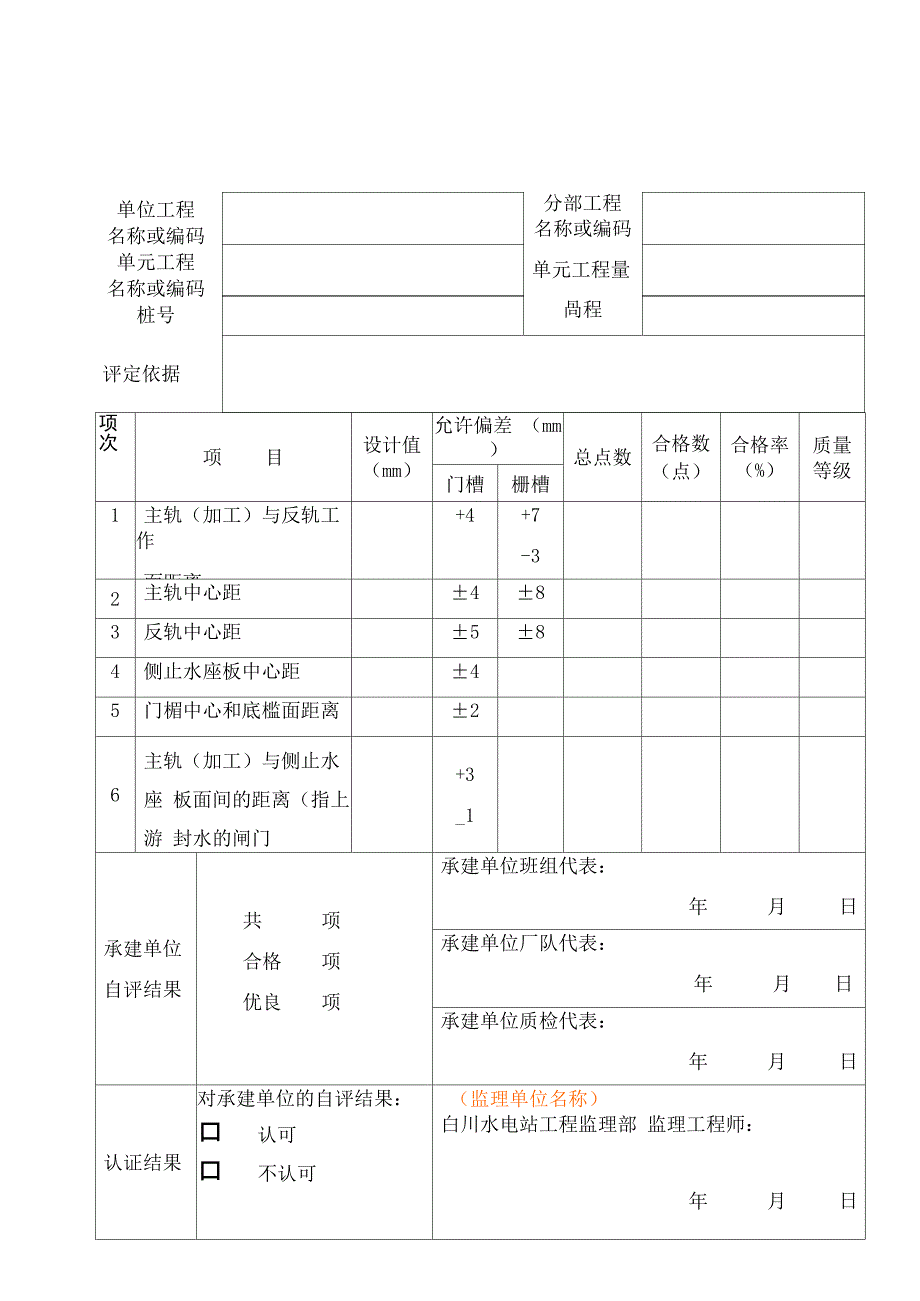 闸门安装验收记录表格1_第4页