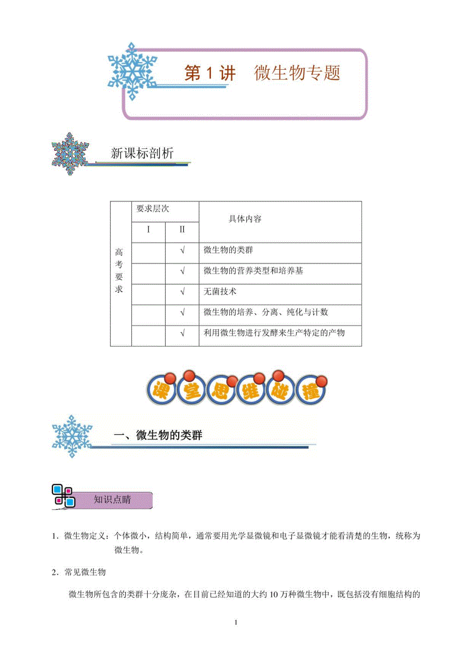 高三生物尖子生专题复习共7讲_第1页