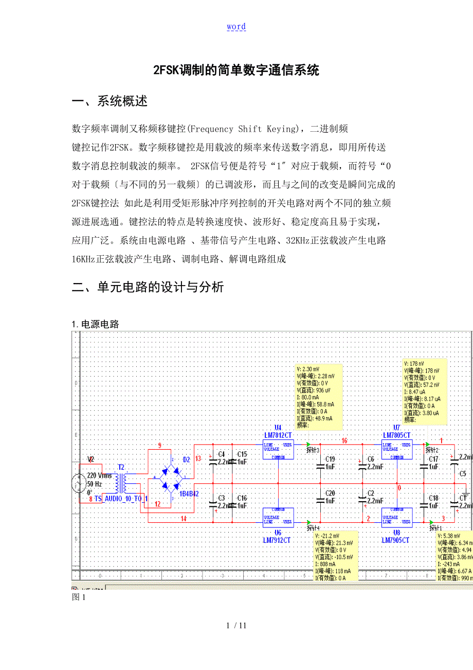 2FSK调制地简单数字通信系统设计报告材料_第1页