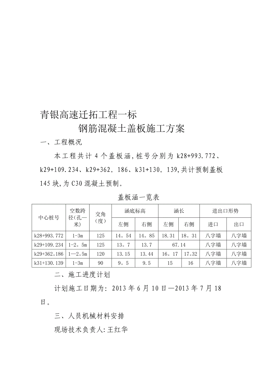 钢筋混凝土盖板施工方案-(2).doc_第1页