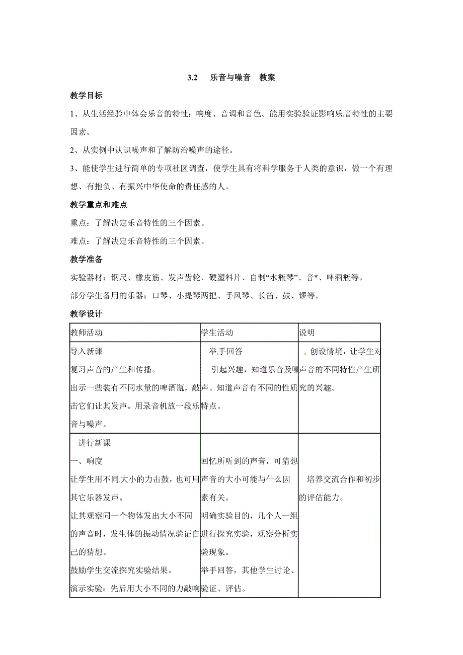 最新【沪科版】八年级物理上册　3.2乐音与噪音 教案3_第1页