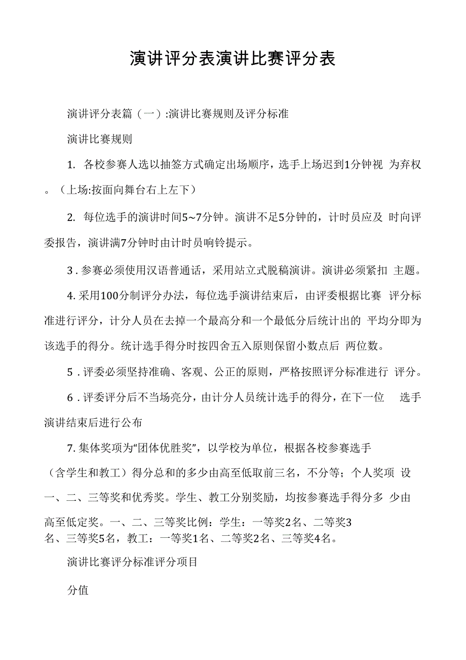 演讲评分表演讲比赛评分表_第1页