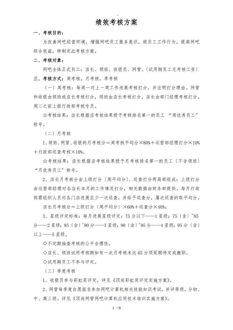 网吧绩效考核方案设计_第1页