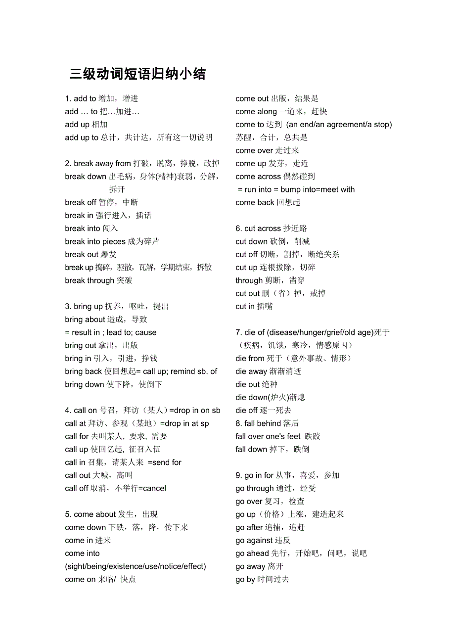 2023年电大学位英语考试四动词短语归纳小结_第1页