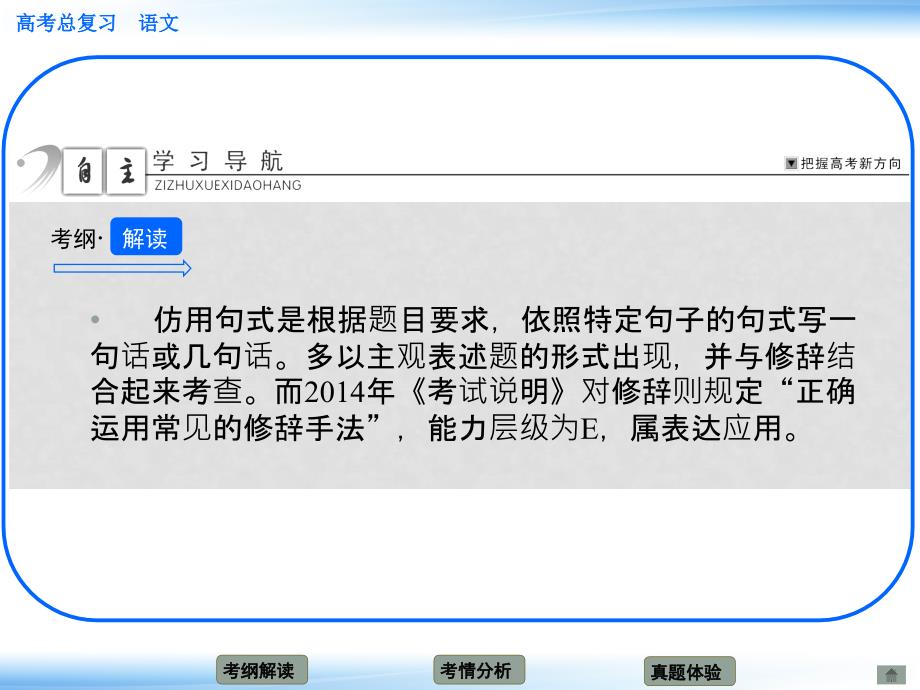 高考语文新一轮总复习 第十二章 仿用句式、正确运用常见的修辞手法章节导航课件_第3页