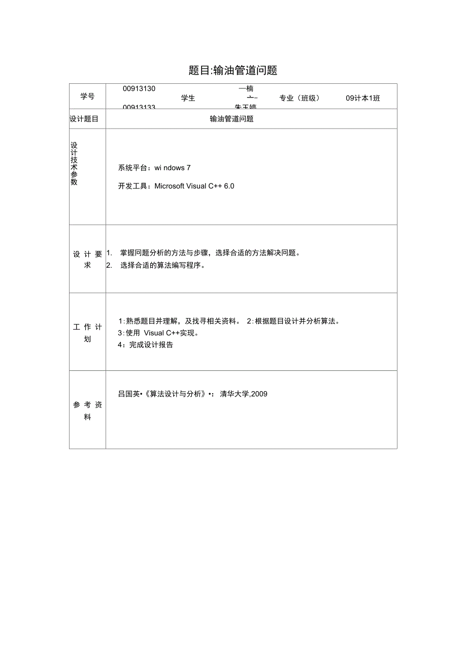 算法设计与分析报告——输油管道问题实验报告材料_第1页