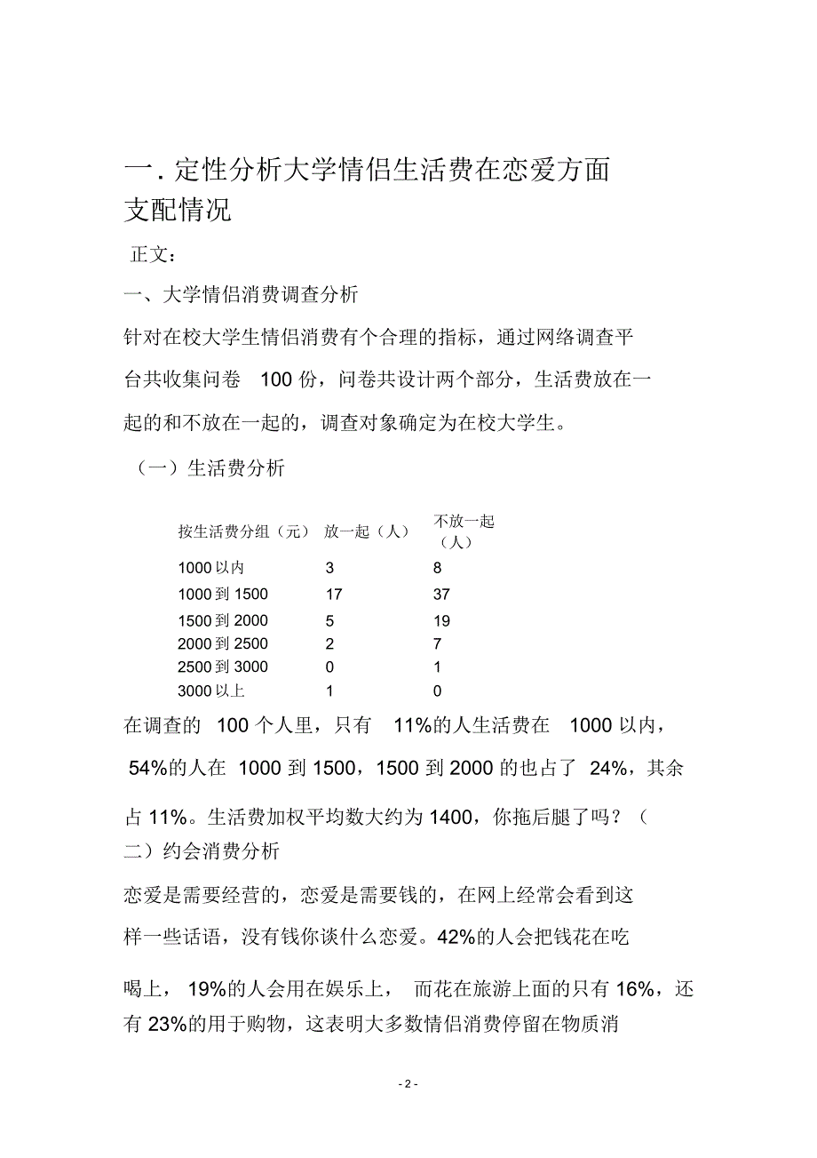 情侣生活费在恋爱方面支出情况统计学分析报告解读_第2页