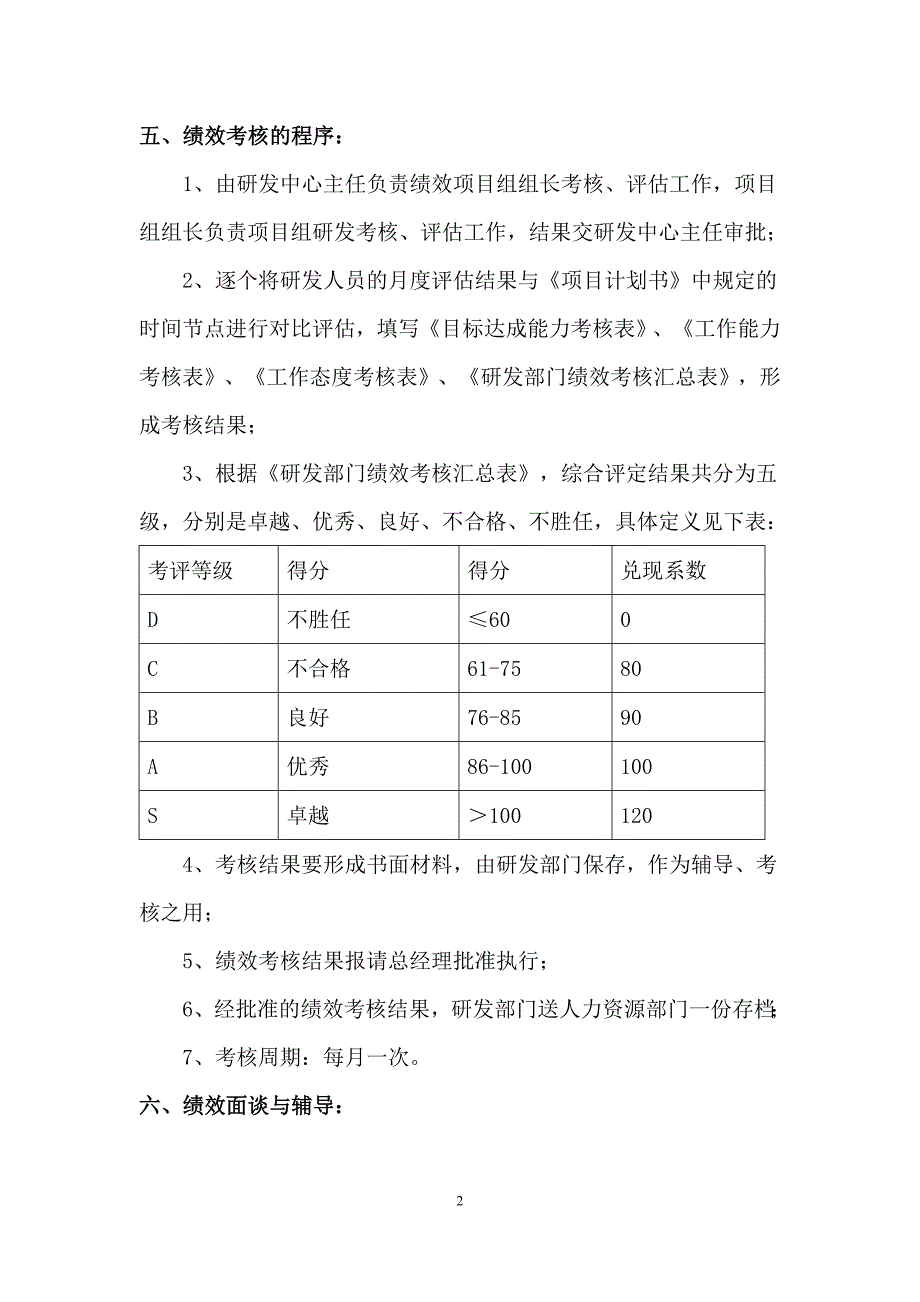 研发人员绩效考核与奖励制度_第2页