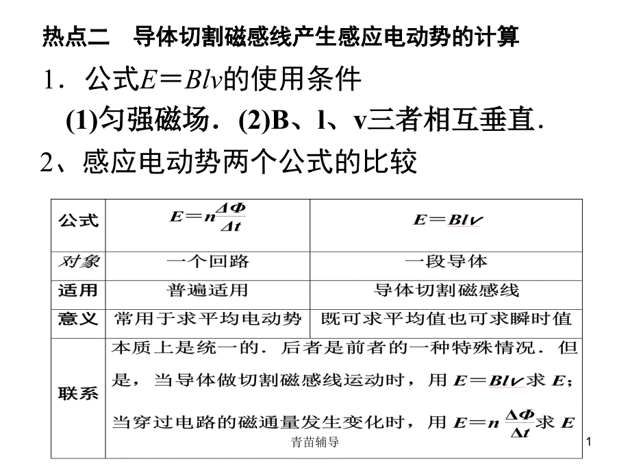 导体切割磁感线产生感应电动势的计算【教师教材】_第1页