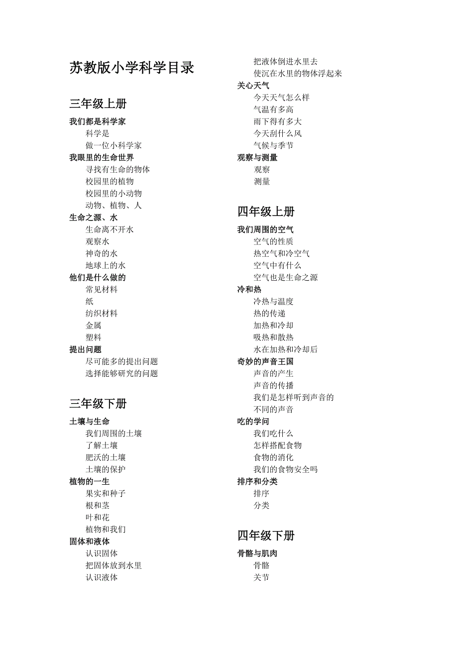 苏教版小学科学目录(36年级)_第1页