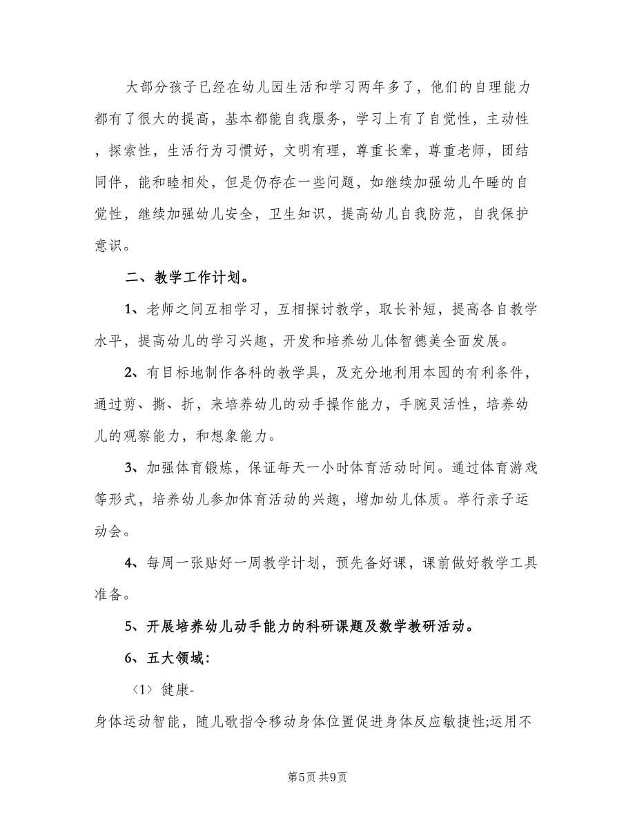 2023年幼儿园中班教师的个人工作计划范文（四篇）.doc_第5页