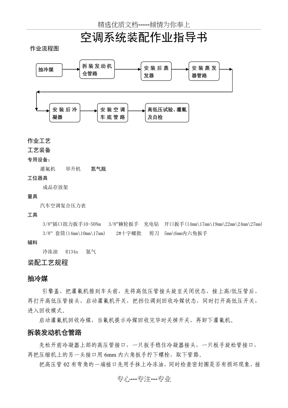 XX公司汽车空调系统装配作业指导书_第1页