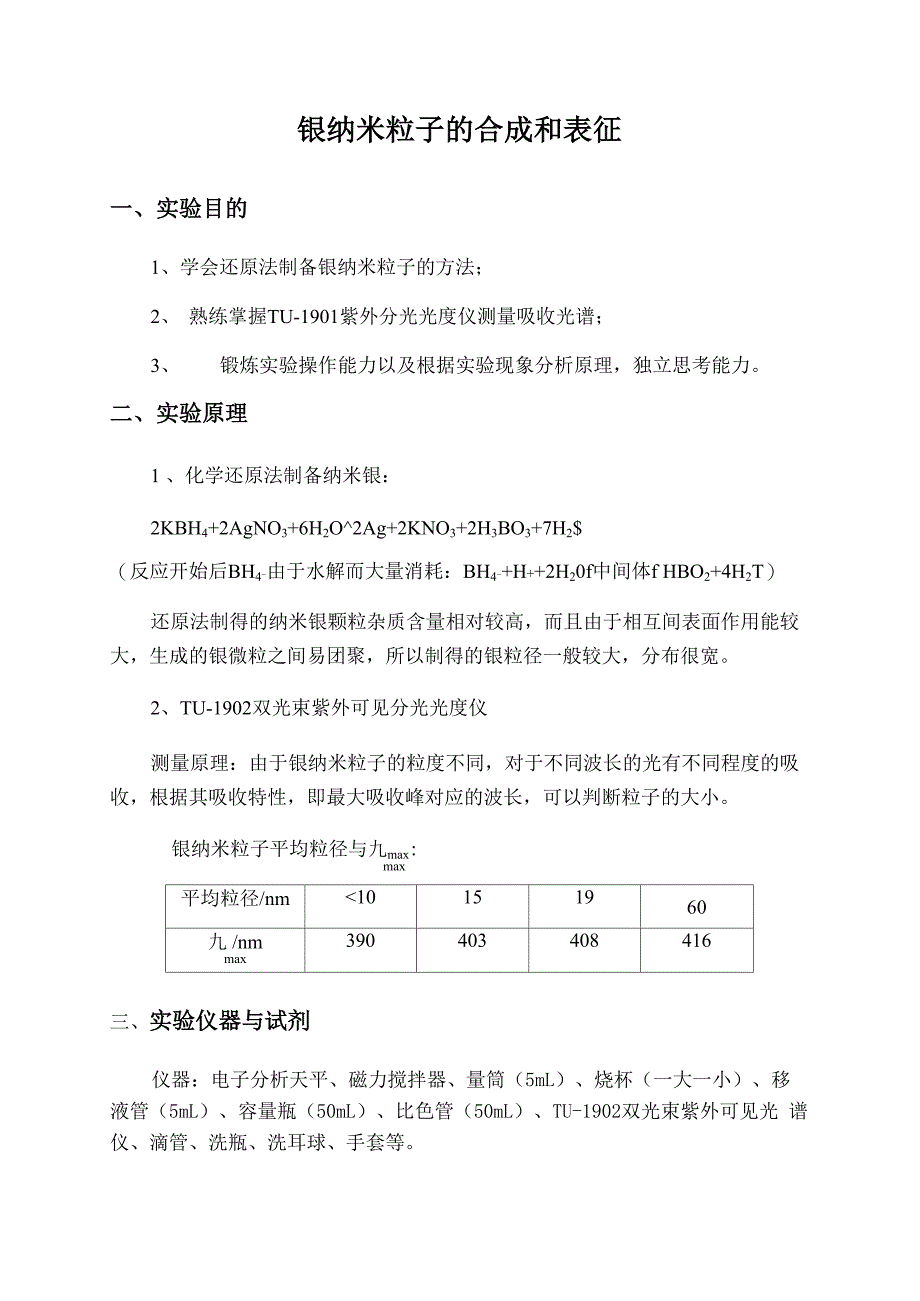 银纳米粒子的合成和表征实验报告_第1页