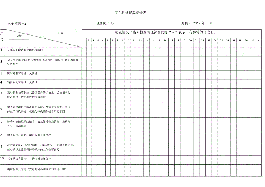 叉车日常保养记录表_第1页