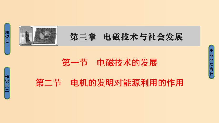 2018版高中物理第3章电磁技术与社会发展第1节电磁技术的发展第2节电机的发明对能源利用的作用课件粤教版选修.ppt_第1页