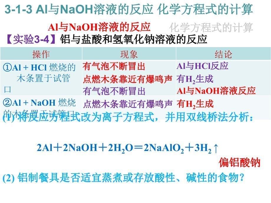 高中化学必修一课件： Al与NaoH溶液的反应 化学方程式的计算 (共26张ppt)_第5页