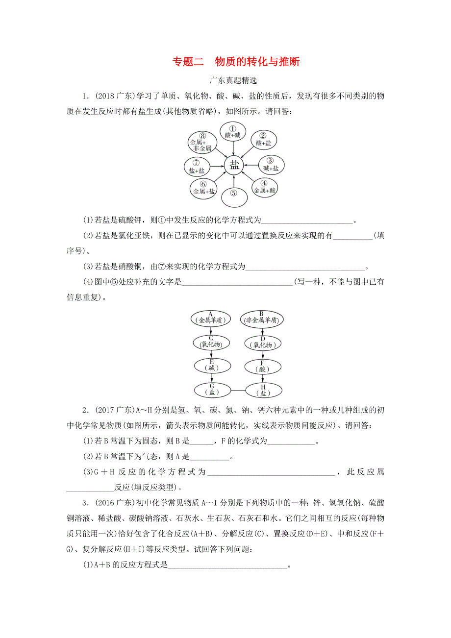 广东省2019年中考化学总复习第2部分专题2物质的转化与推断优化训练.docx_第1页