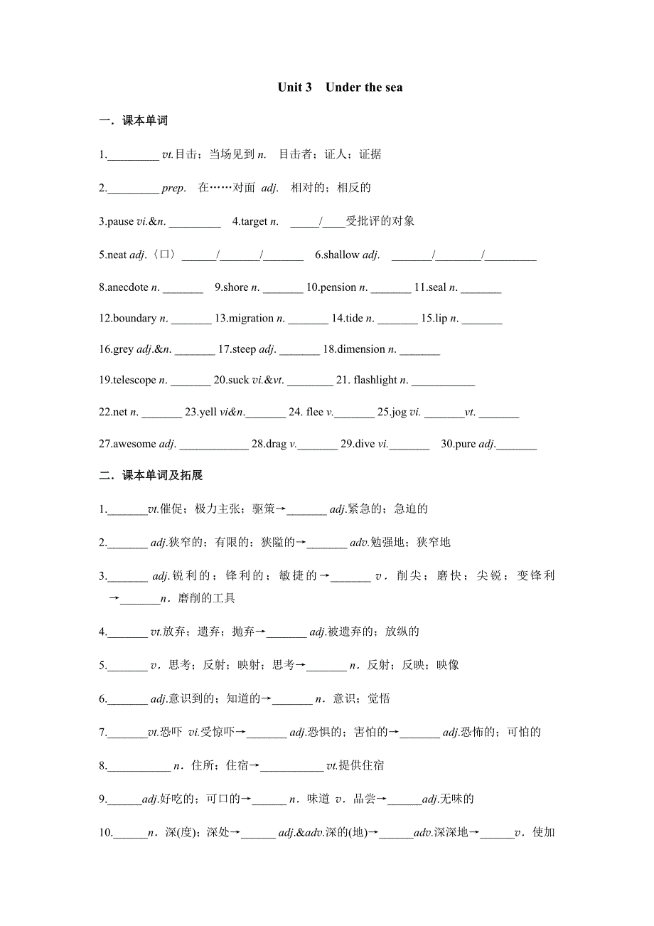 Unit3一轮复习 词汇短语和句子默写人教版高中英语选修七.docx_第1页