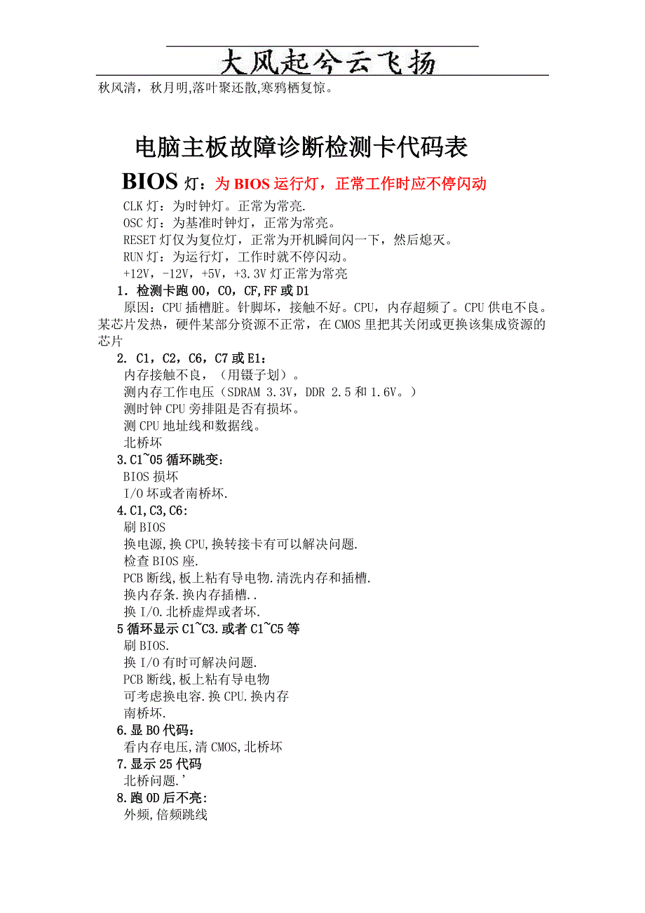 Ecaexe电脑主板故障诊断检测卡代码表与解决方案.doc_第1页