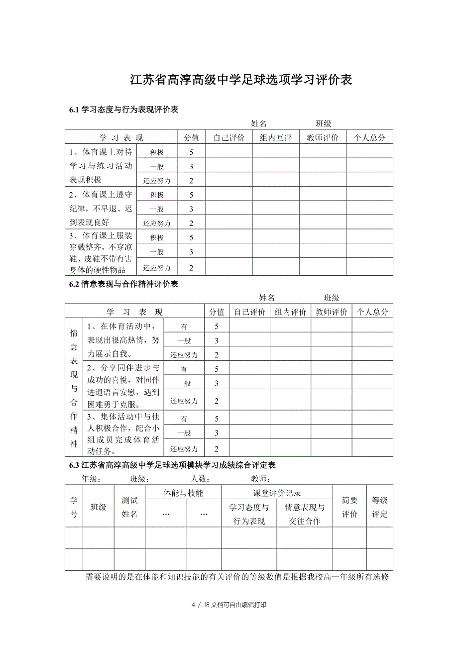 农村高中足球选项教学模块(一)设计方案_第4页