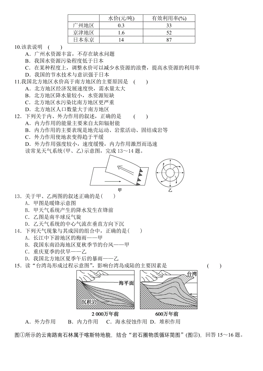 高中地理必修1综合练习(一)_第2页