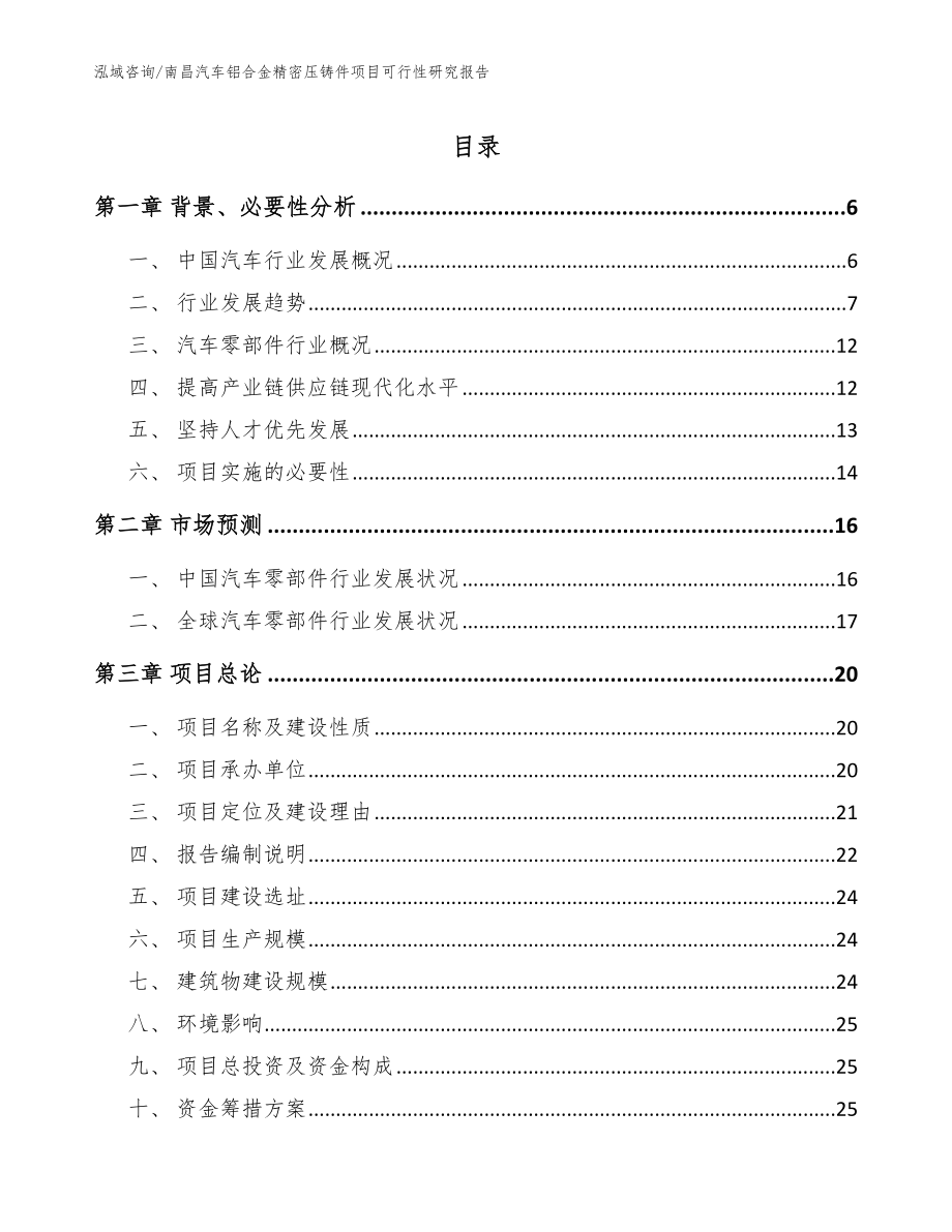 南昌汽车铝合金精密压铸件项目可行性研究报告（模板范本）_第1页