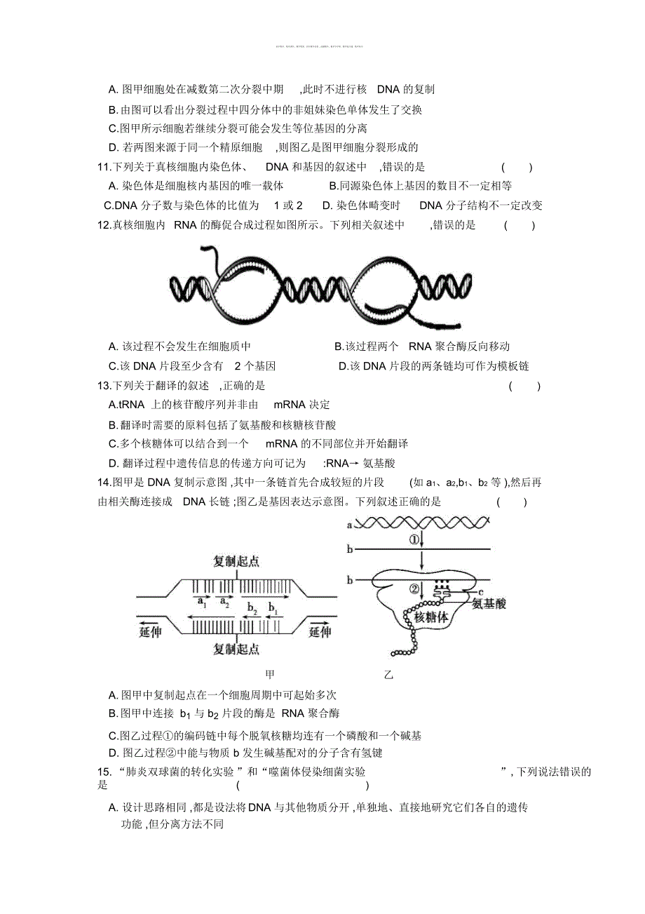 细胞增殖和遗传基础练习无答案_第4页